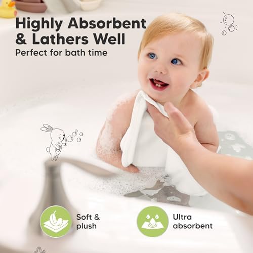 6-Pack Baby Washcloths, Soft Absorbent Washcloths for Face, Body (White)