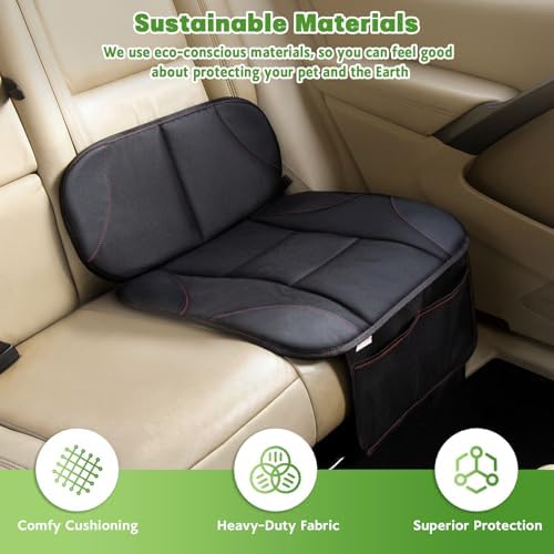 Siivton Car Seat Protector for Kids, Anti-Slip Design, Thick Padding, Prevents Seat Marks, 2 Storage Pockets for Toys & Snacks, Fits Most Cars, Black - 1 Pack