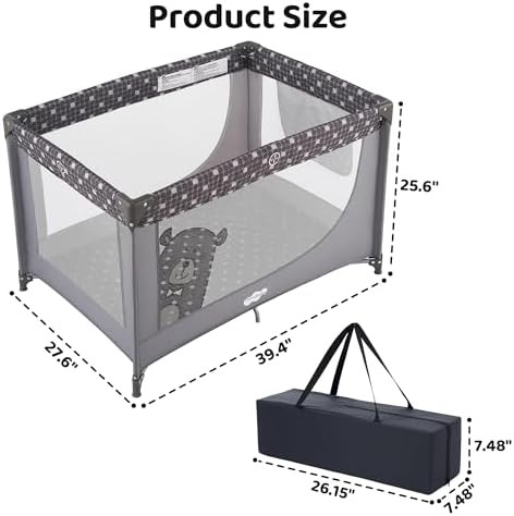 Pamo Babe Pack and Play Portable Crib Baby Playpen Foldable Playard for Infant Toddler with Mattress Pad, Lightweight Unisex Travel Crib Gray