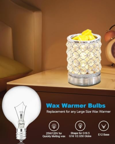 SerBion 25 Watt Wax Warmer Bulbs, Light Bulbs for Large Size Scentsy Warmer, 6 Packs E12 Base Type G Bulb, Dimmable, Warm White, 120V G16 1/2 Bulbs for Candle Lamp