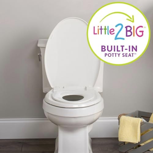 Little2Big Toilet Seat with Built-In Toddler Potty Training Seat, Slow Close, Easy to Install, Made in USA, ELONGATED, White