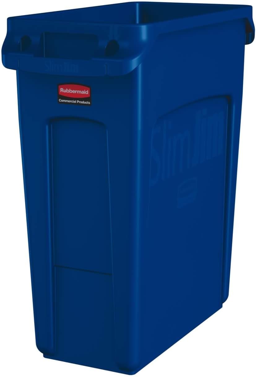 Rubbermaid Commercial Products Slim Jim Plastic Rectangular Trash/Garbage Can With Venting Channels, 23 Gal, Black, for Kitchen/Office/Workspace