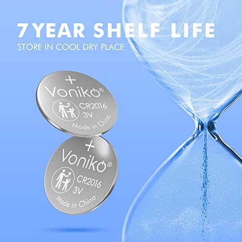 Voniko CR2016 3V Lithium Batteries 5 Pack for Child Safety, Compatible with Remotes, Key Fobs, Glucose Monitors - 7 Years Shelf Life