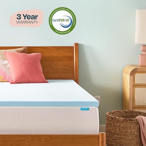 Linenspa Memory Foam Mattress Topper, Twin XL Size - 2 Inch Gel Infused Memory Foam - Plush Feel - Cooling and Pressure Relieving - CertiPUR Certified - Dorm Room Essentials