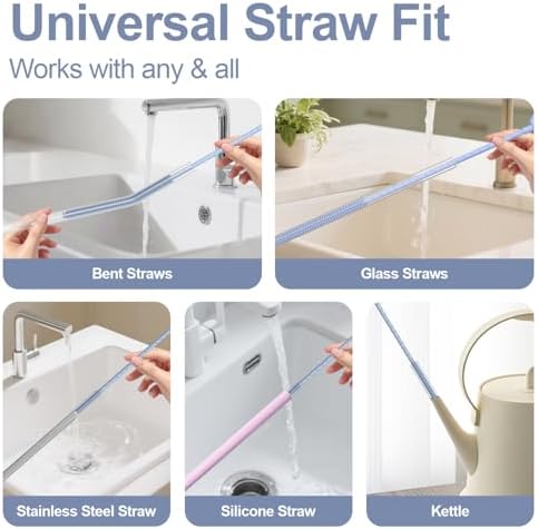 YOTIME Silicone Straw Cleaner Brush, 2 Pcs Reusable Straw Brush(6mm+9mm) for Cleaning Narrow & Wide Straws, Tumblers, Blue