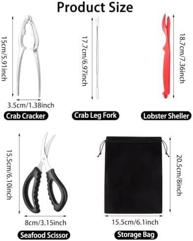 suoundey Seafood Cracker Tool Set With Lobster Sheller Stainless Steel Crab Crackers Crab Leg Fork Seafood Scissors And Storage Bag, Crab Leg Pick Utensils Set Crab Eating Tools (9Pcs)