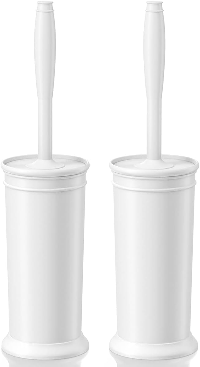 Toilet Brush and Holder 2 Pack, Toilet Bowl Brush with Extra Long Handle, Toilet Scrubber and Covered Holder, Toilet Brushes for Bathroom-Space Saving, Covered Brush, Durable, Deep Cleaning(Black)