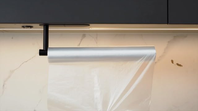ASTOFLI Paper Towel Holder Under Cabinet No Drilling, Self Adhesive Paper Towel Holder Wall Mount for Kitchen Rack, Under Counter Napin Holder No Drill, 304 Stainless Steel Matte Black