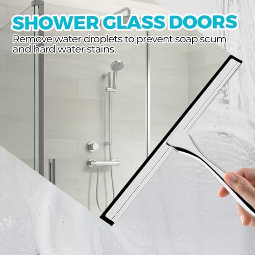 ALFLOD 2pcs Shower Squeegee for Glass Doors with Adhesive Hanging Hook Set