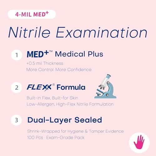 Supmedic Nitrile Exam Gloves, 4 Mil MED+ Powder-Free Latex-Free Cooking Food-Safe Disposable Medical Gloves 100Ct Rose Orchid
