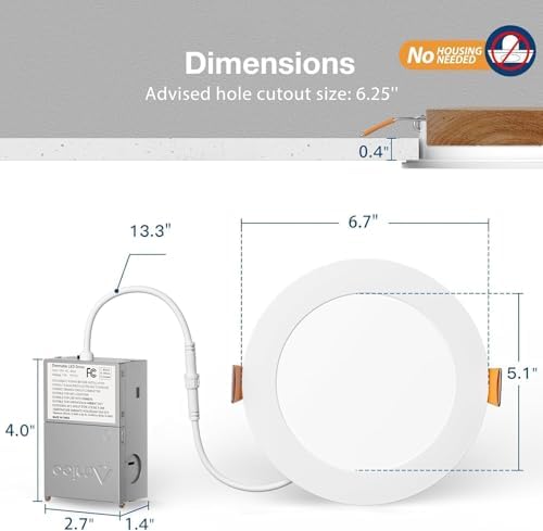 Amico 4 Pack 6 Inch 5CCT Ultra-Thin LED Recessed Ceiling Light