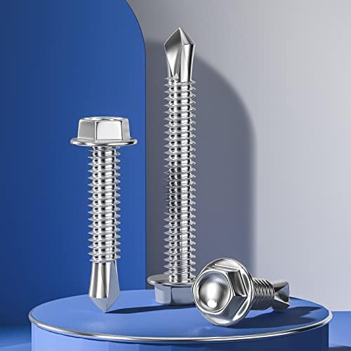 Wensilon (300Pcs) #8×3/4" Hex Washer Head Self Drilling Screws, 410 Stainless Steel Metal SheetScrews，TEK Screws, Sheet Metal Self Tapping Screws