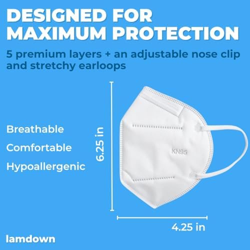 (50-Pack) KN95 Face Masks, Individually Wrapped, Premium Disposable Dust Mask, White