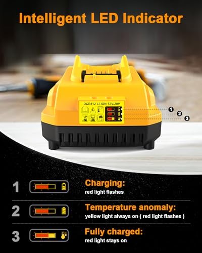 DCB112 Charger Replacement for Dewalt Battery Charger Compatible with Dewalt 12V 20V Max Battery DCB201 DCB204 DCB205 DCB206 DCB120 DCB127 DCB112 DCB115 DCB118 DCB107 DCB105 DCB102 (Yellow)