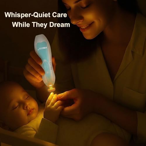 Fansidi Baby Nail Trimmer Electric, Easy & Safe Nail File for Newborn Infant Toddler, Whisper-Quiet Nighttime Use, 4-Stage Age-Matched Grinding Heads, LED Light, 18-Piece Kit, Blue, Baby Shower Gift