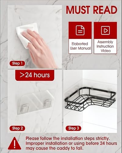 Sakugi Black Corner Shower Caddy Adhesive No Drilling Bathroom Shelves