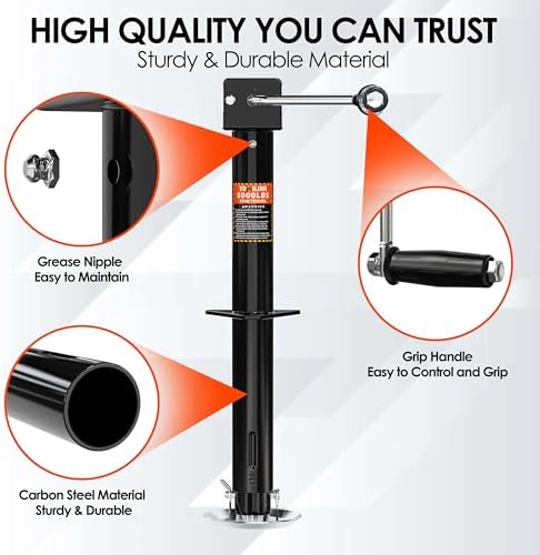 YOMILINK 5000 lbs A-Frame Trailer Jack, 15" Lift, Adjustable Drop Leg