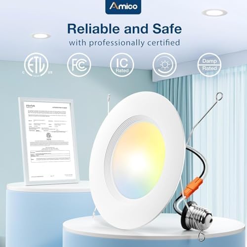 Amico 4 Pack 5/6 inch 5CCT LED Recessed Lighting, Retrofit Can Light, White