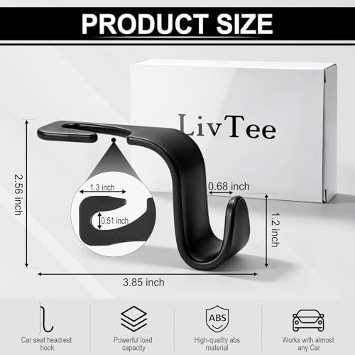 LivTee Car Seat Headrest Hook, Auto Seat Hook Hangers Storage Organizer Interior Accessories for Purse Coats Umbrellas Grocery Bags Handbag, 4-Pack
