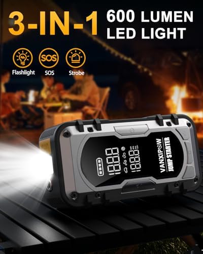 8000A Portable Car Battery Jump Starter with Air Compressor, 150PSI (9.0 L Gas/8.0L Diesel), 12V Jump Box Car Battery with 600 Lm LED Light, with Large LED Display, Power Bank
