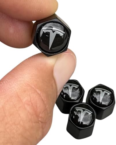 TACTILIAN Car Tire Valve Stem Caps for Tesla Model 3, S, Y, X Accessories | Leakproof Aluminum Tire Valve Caps 4 Pack with Rubber O-Rings Compatible with Tesla Model Y Accessories 2025