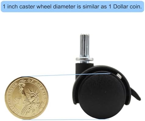 Small Swivel Caster Wheels 4pcs 1 Inch Locking Casters Diameter 6.25mm Straight Stripes Stem Easy Clip on Replacement Wheels for Rolling Plastic Drawers Carts Boxes Shelves with Reserved Holes
