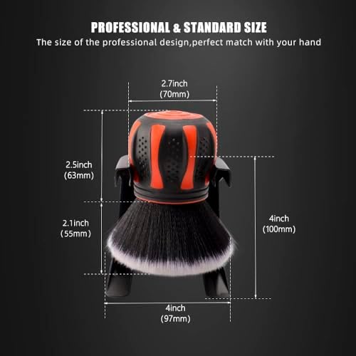 SPTA Ultra Soft Detailing Brush, Car Detail Brush, Orange Handle XL Synthetic Brush - Ultra Soft Bristles, Comes with Storage Rack, Covers Large Area Inside or Outside Vehicles