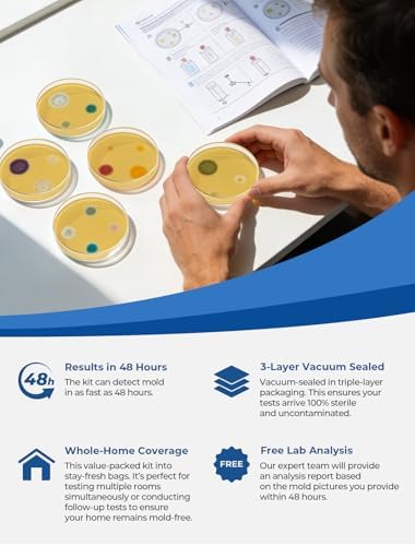 6 Packs Agar Petri Dishes Home Mold Test Kit, Science Project Kit, Mushroom Grow, Potato Dextrose Agar Plates Test HVAC System,Home Surfaces, Air Quality Includes Detailed Mold Identification Guide