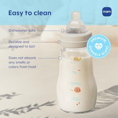 MAM 6oz Pure Glass Feel Good Anti-Colic 0+ Months Baby Bottle, 3 Pk, Unisex