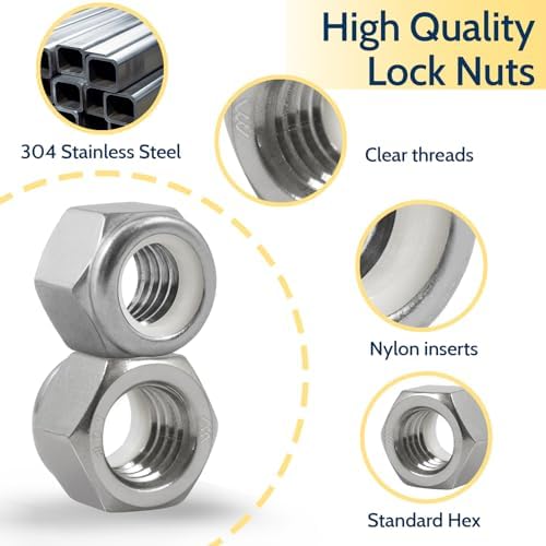 1/4-20 Lock Nut, 110Pcs Stainless Steel Nylock Insert Locking Nuts