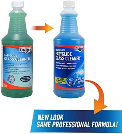 Unger Professional Streak-Free EasyGlide Glass Cleaner Concentrate, 32 oz – Ammonia-Free, Makes 25 Gallons of Solution , Safe for Tinted Windows, LOW-E Glass, Windshields & Mirrors