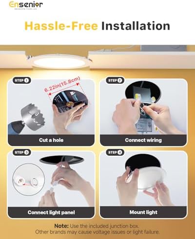 Ensenior 24 Pack 6 Inch LED Recessed Ceiling Light, 5CCT, 1200LM 12W 120V