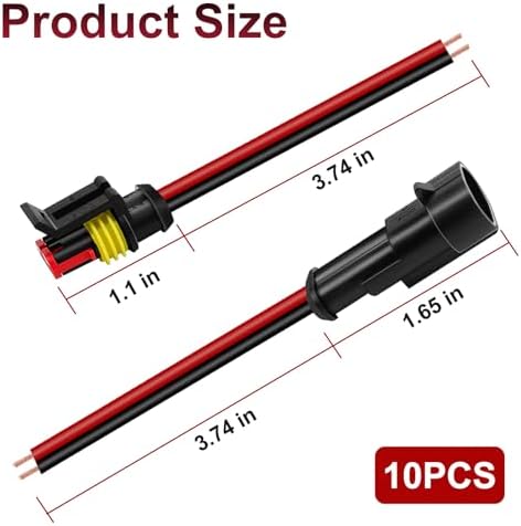 BFXM 10Pcs Car Waterproof Electrical Connector, 16 AWG 2 Pin Connector
