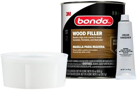 3M Bondo Wood Filler 30 oz (850.49 g) with Bondo Cream Hardner 0.5 oz (14g), Repairs Chips and Cracks in Wood, Sandable, Paintable, and Stainable (WF-QT-ES)