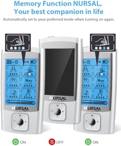NURSAL 24 Modes TENS Unit Muscle Stimulator for Pain Relief, Rechargeable Electronic Pulse Massager, 8 Pcs Pads, Drug-Free Pain Relief for Shoulder, Back, Muscle, ABS Pads Holder