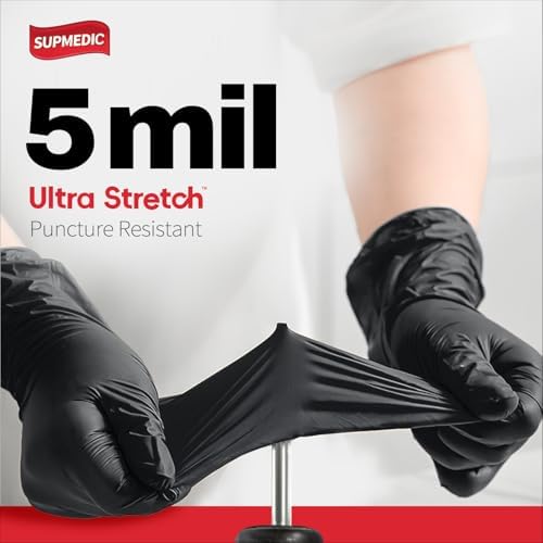 Supmedic Nitrile+ Disposable Gloves, 5 Mil Latex & Powder-Free Glove 100 Ct