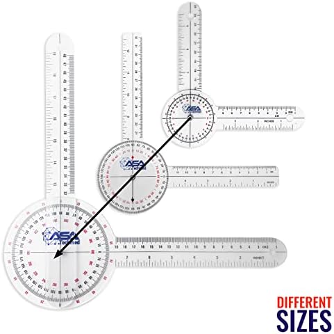 ASA TECHMED 6 Pcs 360° 12, 8 and 6 Inch Medical Spinal Goniometer Angle Protractor Angle Ruler