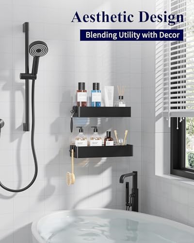 Kitsure Shower Caddy Adhesive, Stylish Shower Organizer, Large, Black
