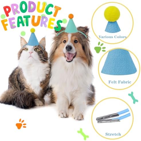 Mini Party Hats, Birthday Party Cone Hats Dolls Dog Cat Rabbit Puppies Assorted Animal Birthday