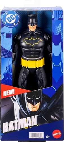 Mattel DC 12-Inch Batman Action Figure, Black Batsuit with Yellow Belt & Fabric Cape, Detailed Design & 7 Points of Articulation
