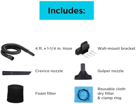 BLACK+DECKER Shop Vacuum Wet and Dry, Small Shop Vac with Accessories, 1 Gallon 1.5 Peak HP, Wall Mount Mini Vacuum for Garage, Home and Pet, 60CFM (BDXV18101P-1H)