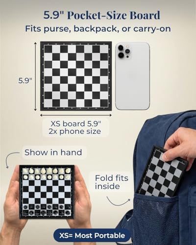 Travel Chess Set Magnetic Portable Folding Board - Small Mini Pocket Chess Set (X-Small / 5.9 Inch)