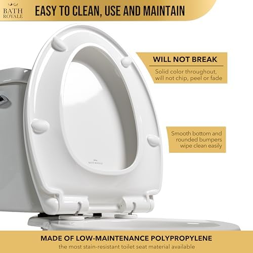 Bath Royale Slow Close Toilet Seat BR501-00 White Elongated, Stain-Resistant and Easy to Keep Clean, Heavy Duty Fits All Toilet Brands, Executive Series