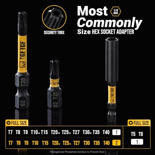 TGFTGF Impact Torx Bit Set 31PCS (T5 T6, TT7-TT40), 1” 2” S2 Steel Security Torx, Tamper Proof Star Bit Set with Magnetic CNC Machined Tips, Impact Screwdriver Bits with Bit Holder Storage Case
