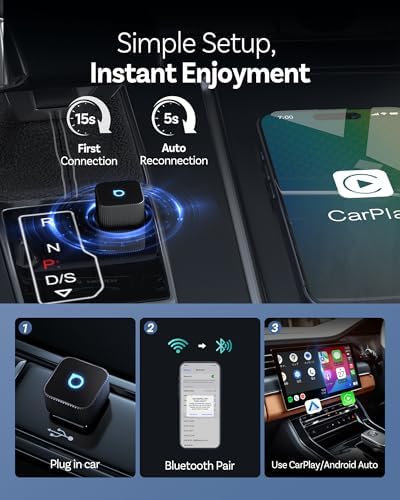 Ottocast Mini Cube 3.0 Wireless CarPlay & Android Auto Adapter 2026– Plug & Play, Fast Auto-Reconnect (Black)