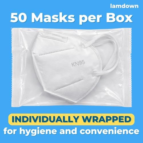 (50-Pack) KN95 Face Masks, Individually Wrapped, Premium Disposable Dust Mask, White