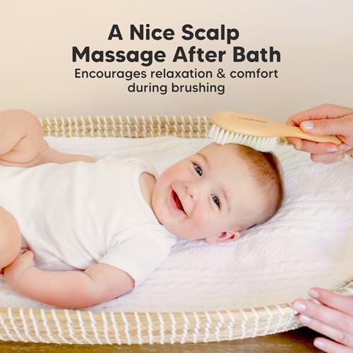 Wooden Baby Hair Brush for Toddler, Infant Cradle Cap (Walnut, Regular)