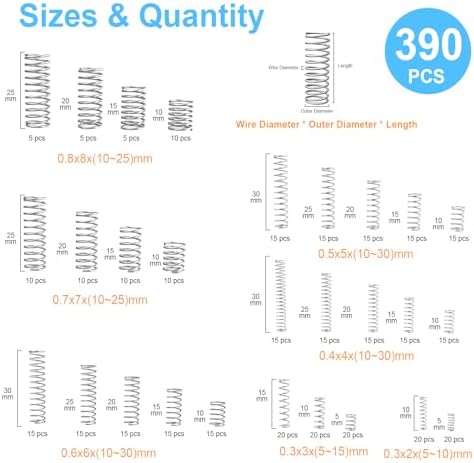 390Pcs Small Compression Springs Kit, 28 Sizes Assorted