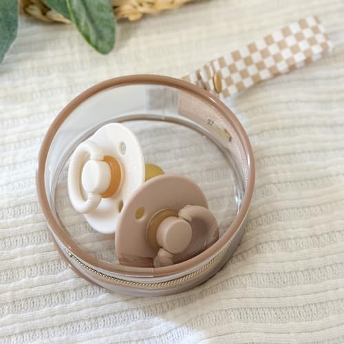 Itzy Ritzy Clear Pacifier Case with Clip Strap, Holds 2 Pacifiers (Taupe)