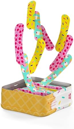 Welly Bandages | Adhesive Flexible Fabric Bravery Badges | Assorted Shapes for Minor Cuts, Scrapes, and Wounds | Colorful and Fun First Aid Tin | Ice Cream Patterns - 48 Count